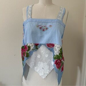 Floral Embroidered Blue Women's Top
